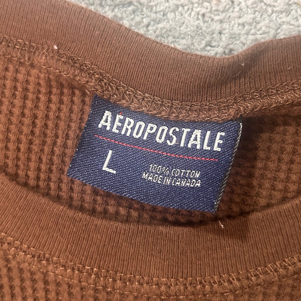 Aeropostale Thermal Shirt Long Sleeve L Brown Y2K Grunge Skater Waffle Knit - Picture 3 of 6